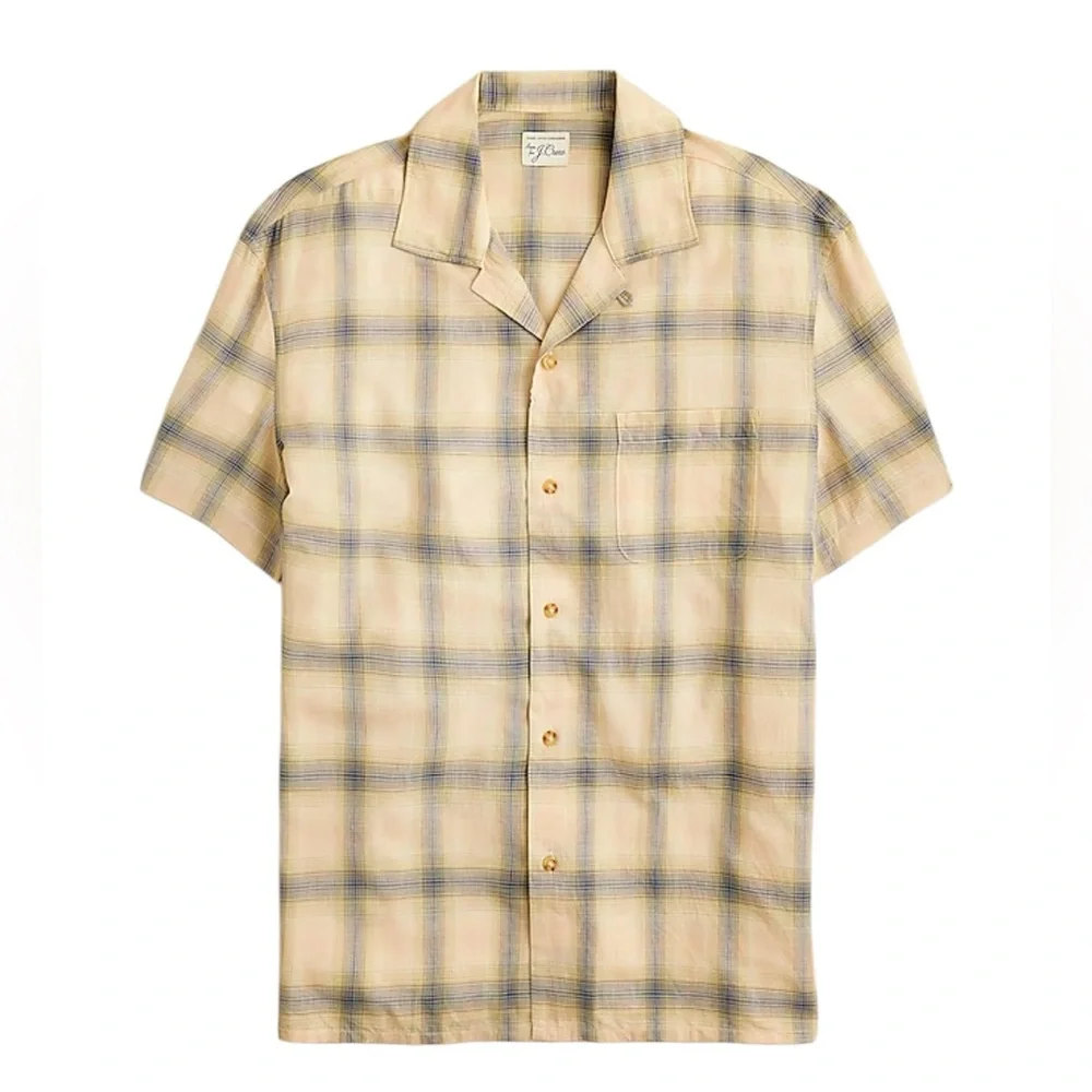 J.Crew Short-sleeve cotton gauze camp-collar shirt in Eric Natural Blue